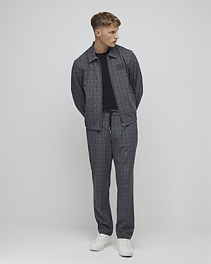 Grey Slim Fit Check Joggers