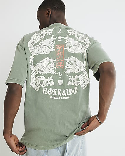 Green Washed Dragon Print T-Shirt