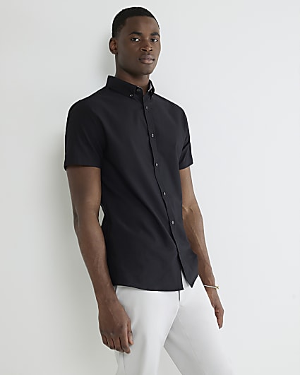 Black Muscle Fit Textured Shirt