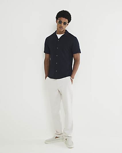 Navy Short Sleeve Muscle Fit Shirt