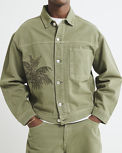 Green Denim Embroidered Palm Jacket