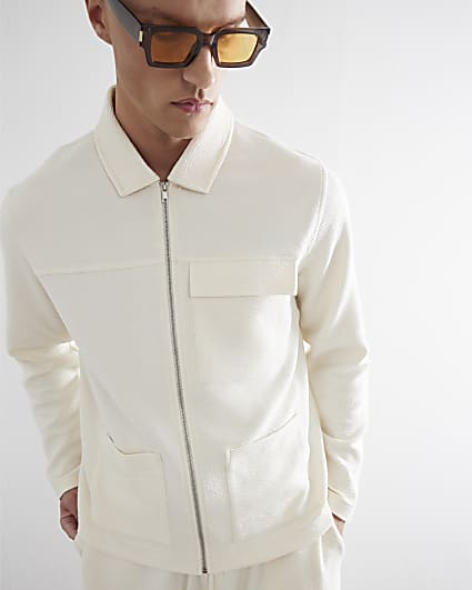 Ecru Long Sleeve Textured Smart Overshirt