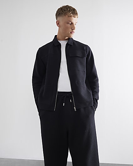 Black Long Sleeve Textured Smart Overshirt