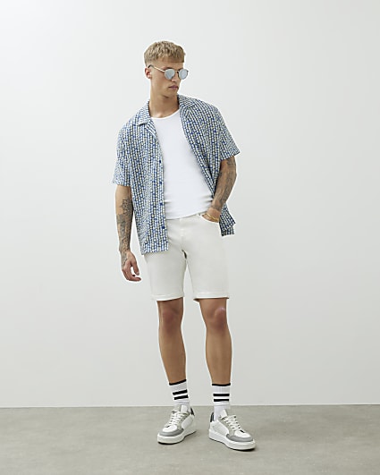 White Slim Fit Denim Shorts