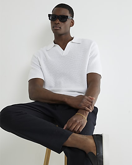 White Short Sleeve Open Collar Shirt