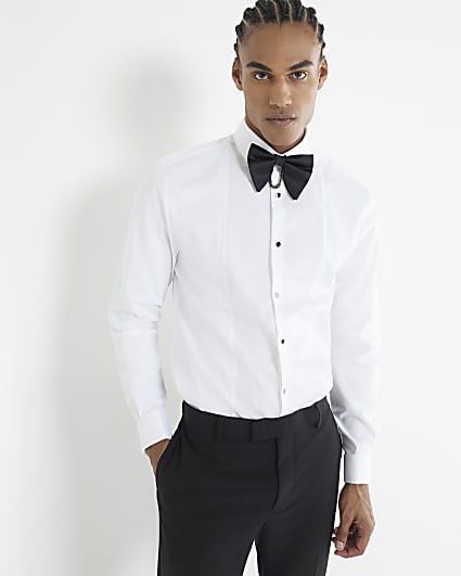 White Slim Fit Pique Formal Shirt