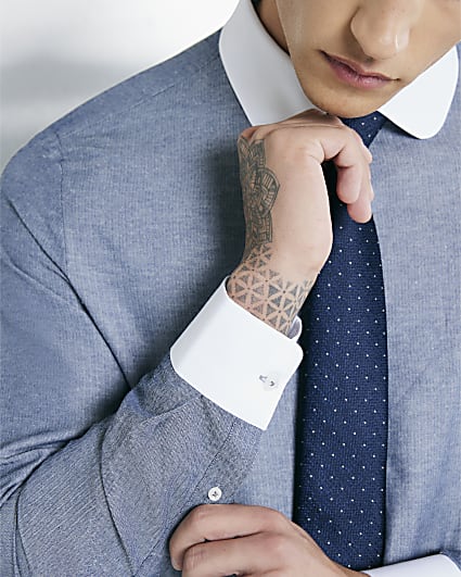 Blue Long Sleeve Penny Collar Shirt