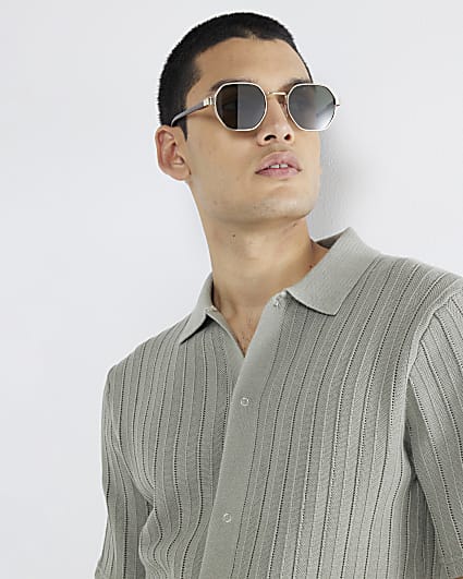 Green Knit Tipped Short Sleeve Shirt