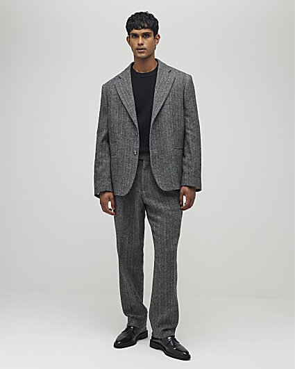 Grey Relaxed Fit Stiped Suit Trousers