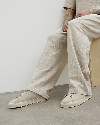 Beige Premium Suede Shark Tooth Sole Trainers