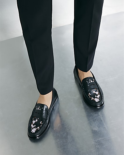 Black Pink Premium Cherry Blossom Loafers