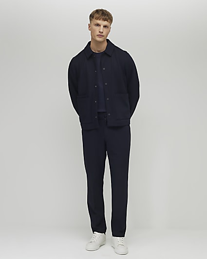 Navy Slim Fit Textured Trousers