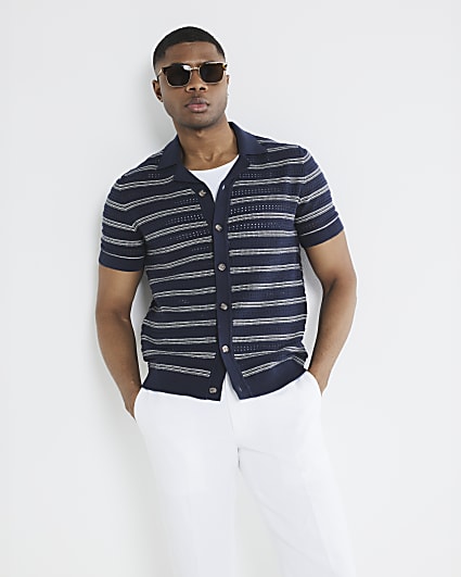 Navy Striped Textured Shirt