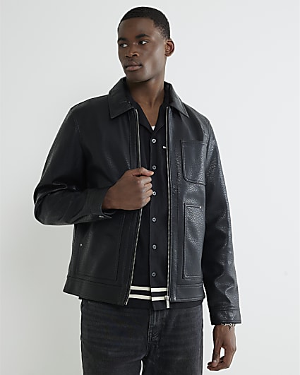 Black Tumbled Faux leather Western Jacket