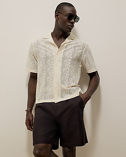 Ecru Short Sleeve Boxy Fit Lace Shirt
