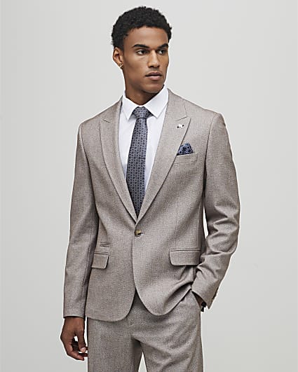 Stone Slim Fit Textured Suit Jacket