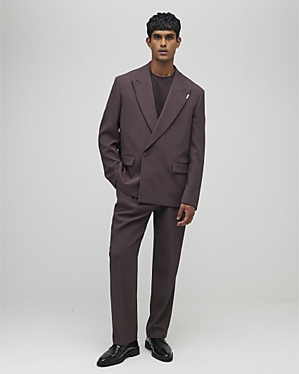 Purple Relaxed Fit Pleated Suit Trousers