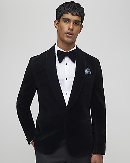 Black Slim Fit Velvet Suit Jacket