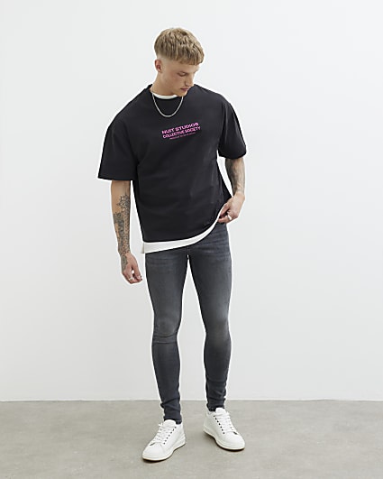 Black Spray On Embroidered Jeans