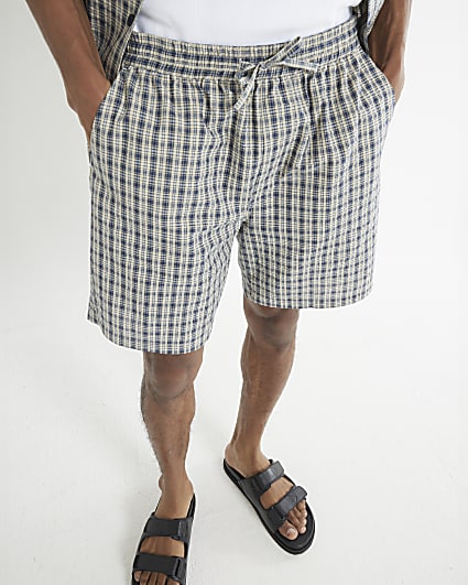Blue Regular Fit Check Shorts