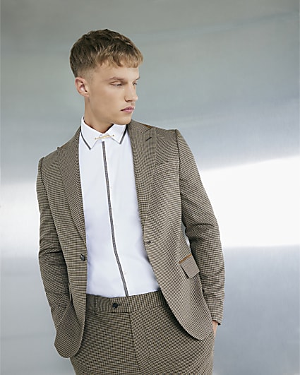 Stone Slim Fit Puppytooth Check Suit Jacket