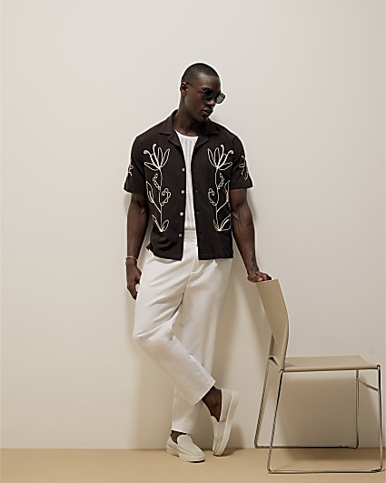White Linen Blend Relaxed Fit Trousers