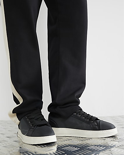 Black Premium Leather Canvas Toe Cap Trainers