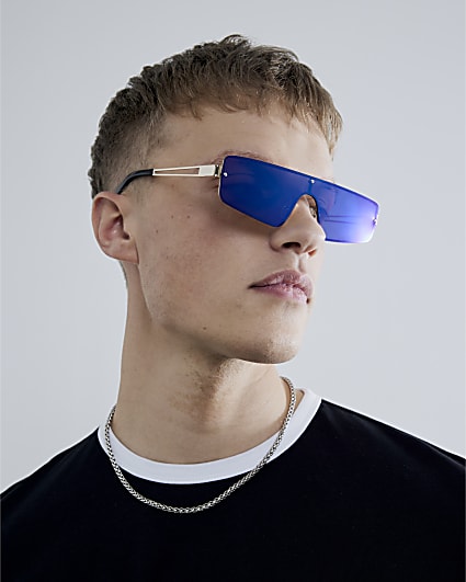 Black And Blue Mirrored Side Sunglasses