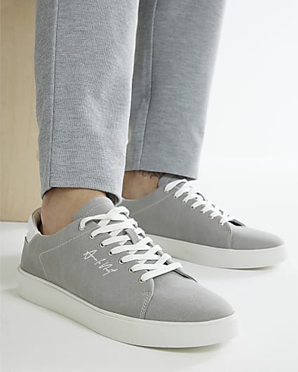 Grey Canvas Lace Up Trainers
