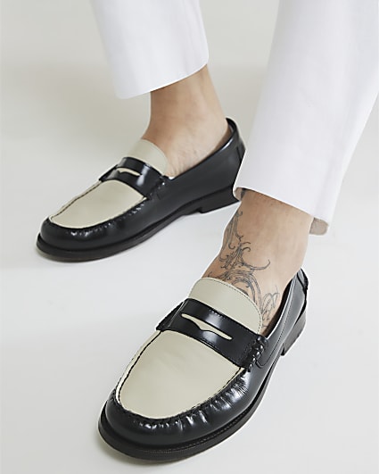 Black Leather Two Tone Loafers