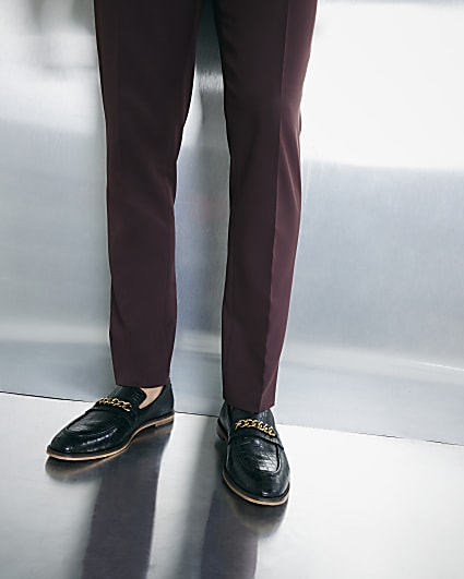 Black Leather Croc Loafers