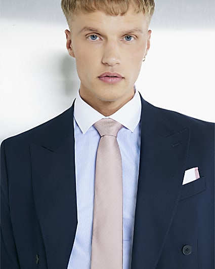 Pink Tie And Handkerchief Set
