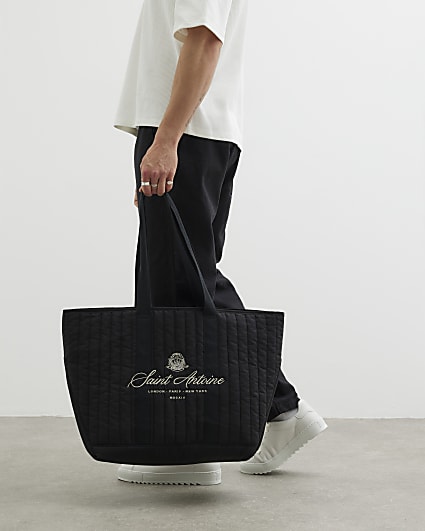 Black Quilted Embroidery Tote Bag