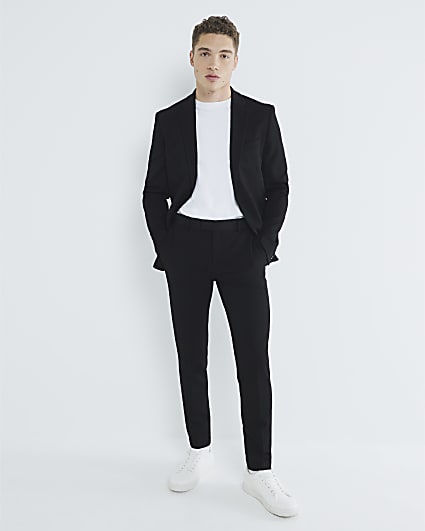 Black Skinny Fit Waffle Suit Trousers