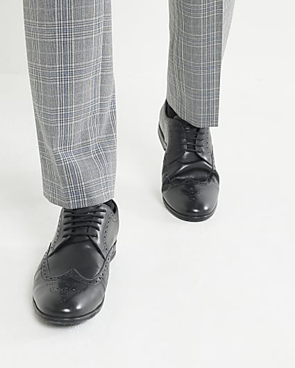 Black Leather Derby Brogue Shoes
