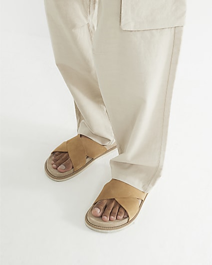 Beige Suede Cross Over Sandals