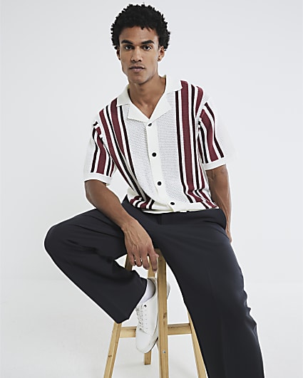 White Short Sleeve Textured Stripe Shirt
