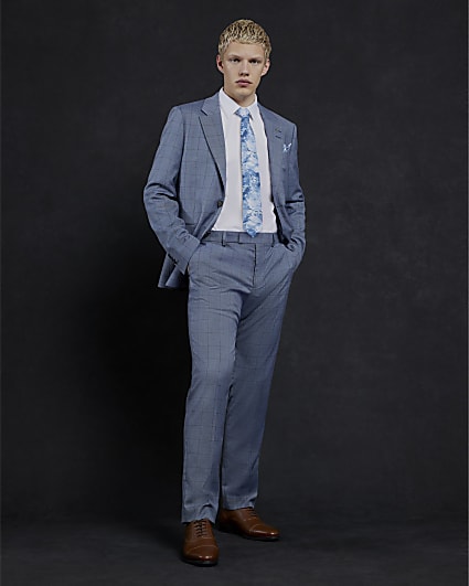 Blue Check Skinny Suit Trousers