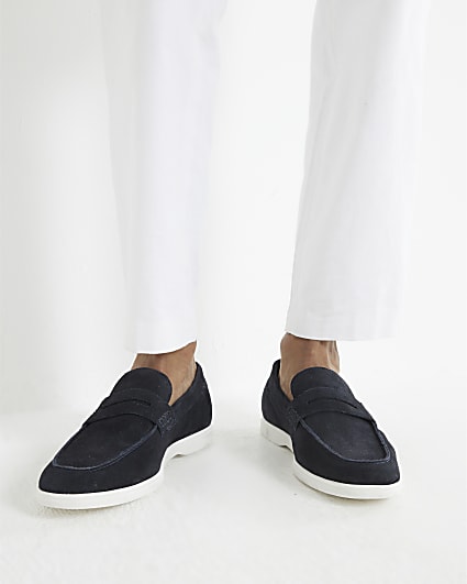 Navy Suede Loafers
