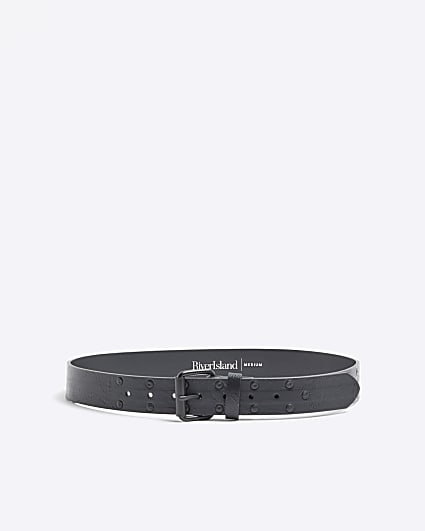 Black leather casual belts River Island