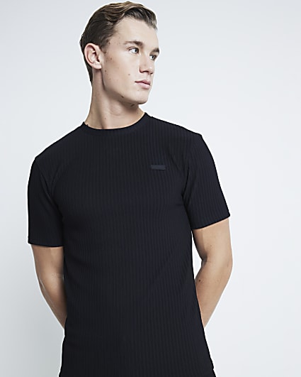 Grey Muscle Fit Ribbed T-Shirt | River Island
