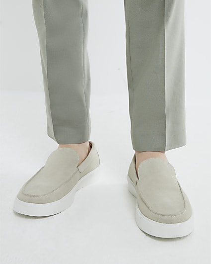 Stone Suede Wedge Cupsole Loafers