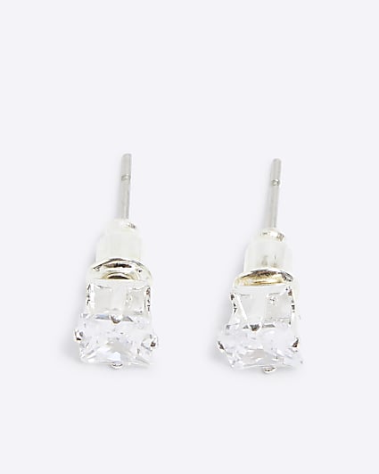 Silver plated rhinestone stud earrings