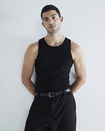 Black 2 pack Muscle Fit Ribbed Vest