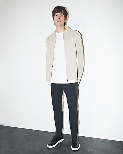 Beige Light Long Sleeve Slim Jacquard Shacket