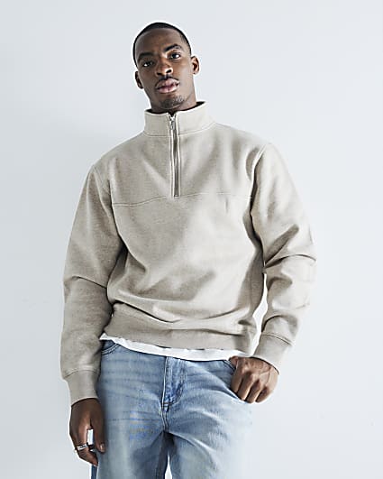 Black slim fit knitted half zip jumper River Island