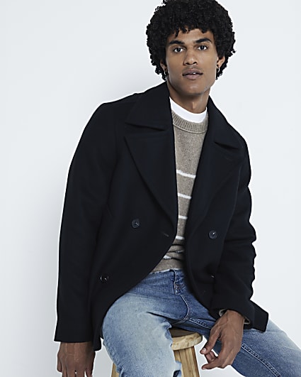 Black regular fit wool blend coat | River Island