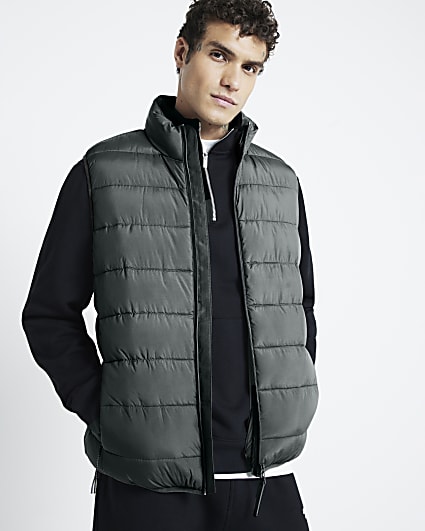 Grey Quilted Gilet | River Island