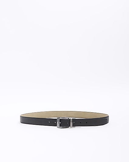 Black leather buckle belt River Island