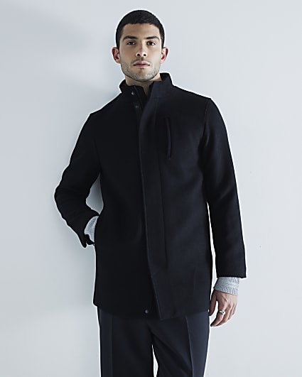Grey regular fit wool blend longline coat | River Island